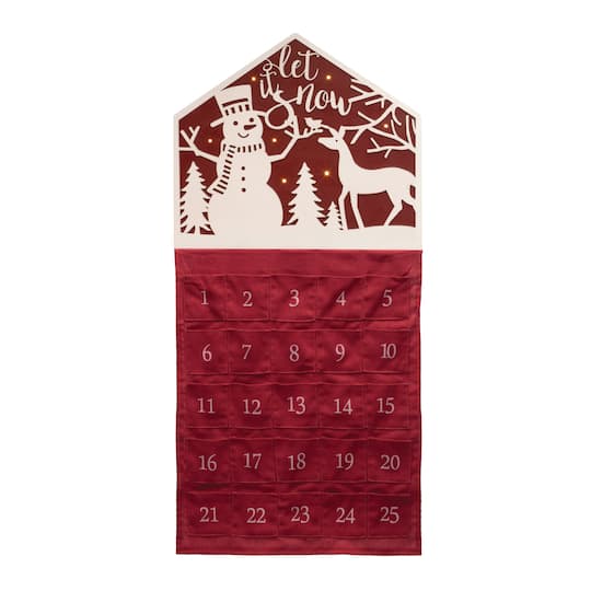 94223DS 16.5 x 35 in. MDF & Fabric Let it Snow Countdown, Red & White